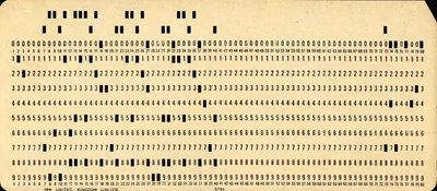 80 sütunlu IBM delikli kartı: sütunlarda delinmiş dikdörtgen delikler